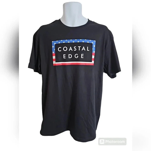 Coastal Edge Men’s Size Large Black Graphic T-Shirt American Flag Box Logo NWT - Picture 2 of 7